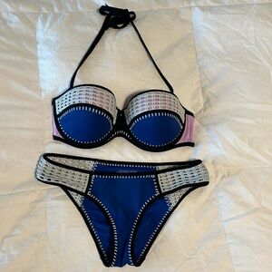 Victoria’s Secret Bikini Small Bottom 34 DD Top Blue Pink Gray Black